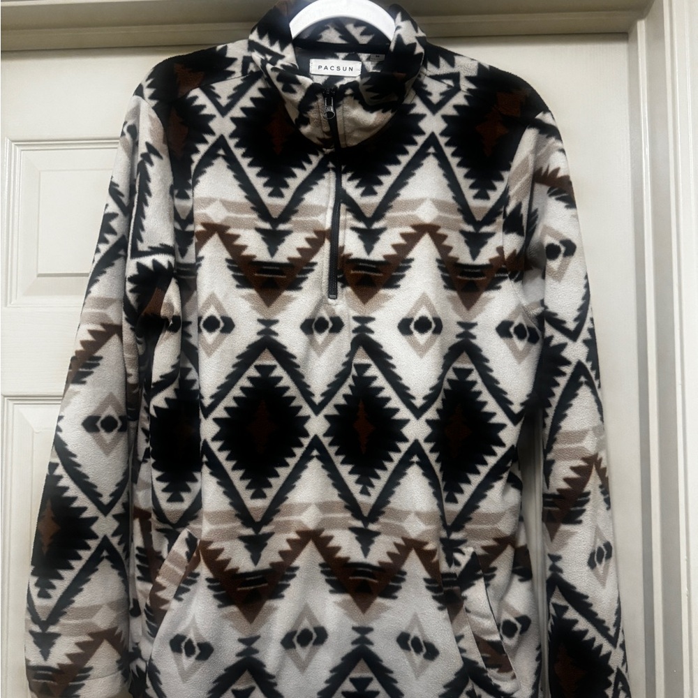 PacSun Cream, Brown & Black Aztec Quarter-Zip Fleece Pullover